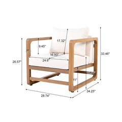 Outdoor Lounge Chair with Acacia Wood and White Cushions