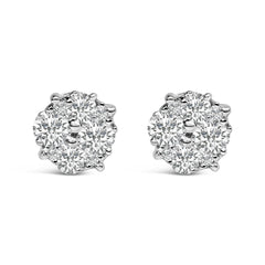 .925 Sterling Silver 1/2 cttw Prong Set Round-Cut Diamond Cluster Stud Earring (I-J Color, I2-I3 Clarity)
