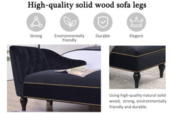 58" Velvet Chaise Lounge with Nailhead Trim and Solid Wood Legs
