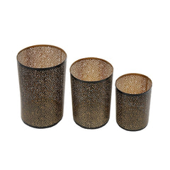 Set of 3 Pierced Metal Hurricanes in Black & Gold