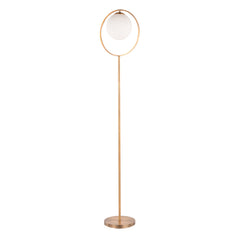 Moon Contemporary Floor Lamp in Gold Metal and Frosted Glass