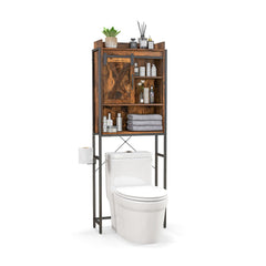 4-Tier Multifunctional Toilet Sorage Cabinet with Adjustable Shelf and Sliding Barn Door