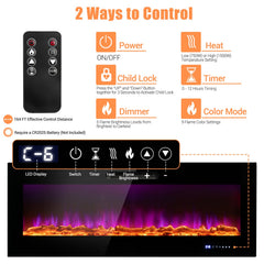 50/60 Inch Wall Mounted Recessed Electric Fireplace with Decorative Crystal and Log