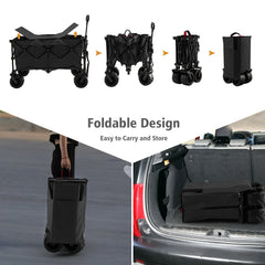 Folding Utility Garden Cart with Wide Wheels and Adjustable Handle