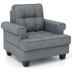 Mid-century Modern Accent Armchair Tufted Linen Club Chair