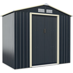 7 Feet x 4 Feet Metal Storage Shed with Sliding Double Lockable Doors-Gray