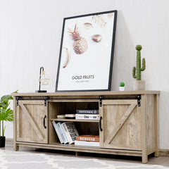 TV Stand Media Center Console Cabinet with Sliding Barn Door