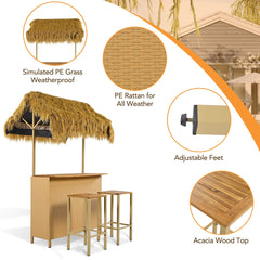 Alora 3-Piece Hawaiian Bar-Height Patio Set With Grass Canopy And Stools (SAK63047)