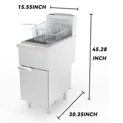 Heavy-Duty 120K BTU Commercial Stainless Steel Natural Gas Deep Fryer With Baskets (SAK97012)