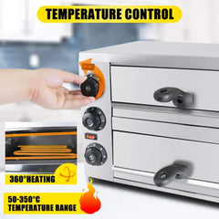 Heavy-Duty 14-Inch Commercial Stainless Steel Electric 2-Tier Tabletop Pizza Oven With Timer (SAK90432)