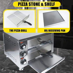 Heavy-Duty 14-Inch Commercial Stainless Steel Electric 2-Tier Tabletop Pizza Oven With Timer (SAK90432)