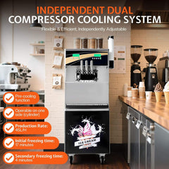 Heavy-Duty 45L/H 3-Flavor Dual Compressor Commercial Soft Serve Ice Cream Machine (SAK43195)