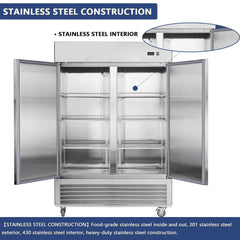 Heavy-Duty 54-Inch Stainless Steel 2-Door Reach-In Upright Commercial Freezer (SAK66598)