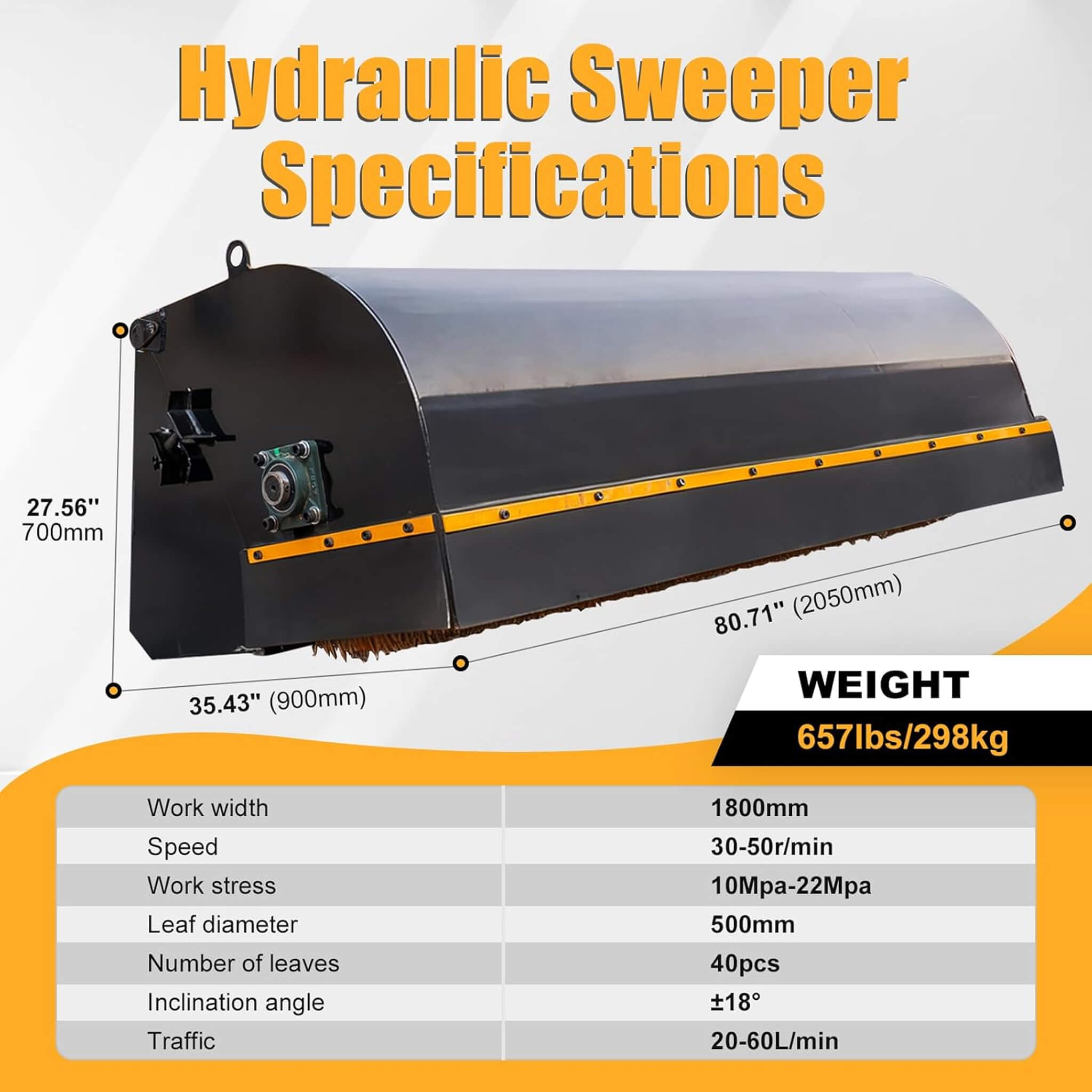 72-Inch Industrial Skid Steer Sweeper Attachment