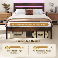 Heavy-Duty Metal Slats Support Bed Platform with Charging Station