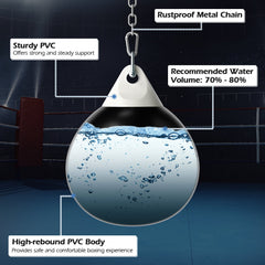 18 Inch 110 Pound Heavy Punching Water Aqua Bag with Adjustable Metal Chain-Black