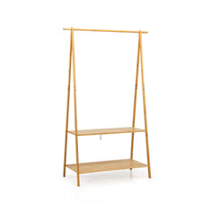 Bamboo Clothes Hanging Rack with 2-Tier Storage Shelf for Entryway Bedroom-Natural