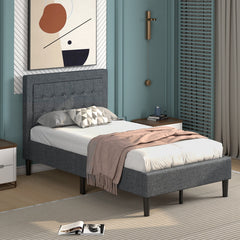 Twin Size Upholstered Bed Frame with Button Tufted Headboard