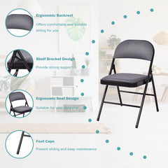 4 Pieces Fabric Upholstered Padded Seat Folding Chairs Seet