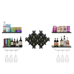 Set of 5 Wall Mount Wine Rack Set with Storage Shelves