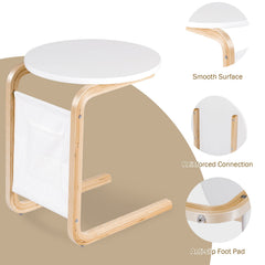 Bentwood Sofa Side Table with Square Tabletop and Storage Bag