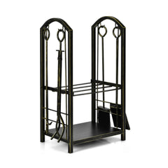 Fireplace Log Rack with 4 Tools Set Fireside Firewood Holder
