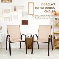 2 Pcs Patio Chairs Outdoor Dining Chair with Armrest-Beige