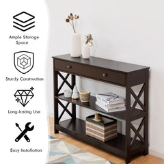 Console Table 3-Tier with Drawer and Storage Shelves