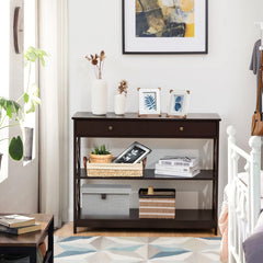 Console Table 3-Tier with Drawer and Storage Shelves