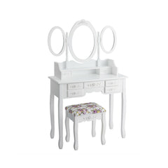 7 Drawer Tri-Folding Mirror Dressing Vanity Makeup Set