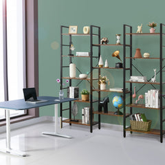 Vintage Triple Wide 5-Tier Bookcase Large Bookshelf Display Storage Shelf