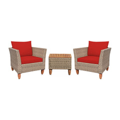 3 Pieces Patio Rattan Furniture Set with Washable Cushion for Yard Porch