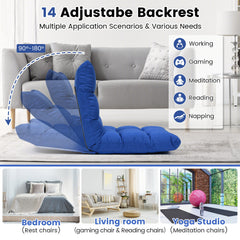 14-Position Adjustable Folding Lazy Gaming Sofa-Blue