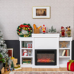 70 Inch Modern Fireplace Media Entertainment Center with Bookcase-White