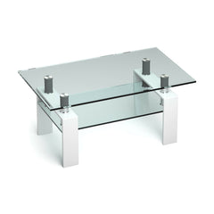 Rectangle Glass Coffee Table with Metal Legs for Living Room
