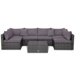 7 Pieces Patio Rattan Furniture Set Sectional Sofa Garden Cushion