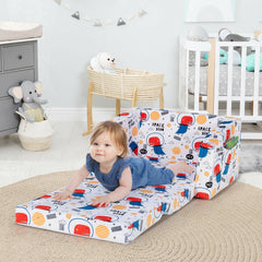 2-in-1 Convertible Kids Sofa with Velvet Fabric-White