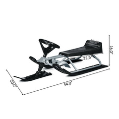 Kids Snow Sled with Steering Wheel and Double Brakes Pull Rope