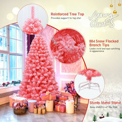 Pink Christmas Tree with Snow Flocked PVC Tips and Metal Stand