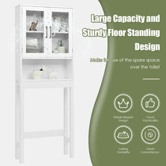 Over the Toilet Storage Cabinet Bathroom Space Saver with Tempered Glass Door