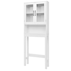 Over the Toilet Storage Cabinet Bathroom Space Saver with Tempered Glass Door