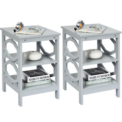 2 Pieces 3-tier Nightstand Sofa Side End Accent Table Storage Display Shelf-Gray