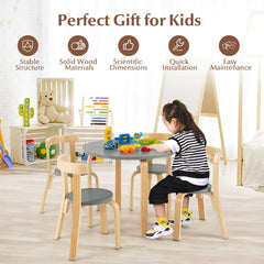 5-Piece Kids Wooden Curved Back Activity Table and Chair Set with Toy Bricks-Gray