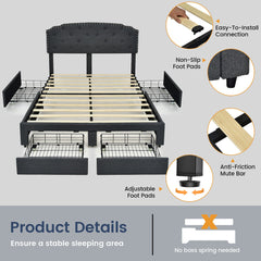 Platform Bed Frame with 4 Storage Drawers and Adjustable Headboard