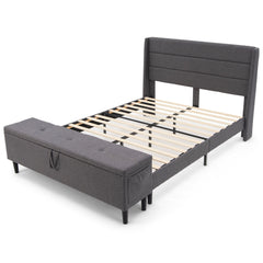 Full/Queen Size Upholstered Platform Bed Frame with Storage Ottoman