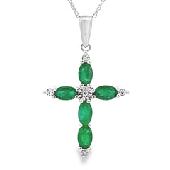 Emerald Diamond Cross Religious Pendant 10KT White Gold