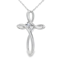 .04ct Diamond Cross Religious Pendant 14KT White Gold