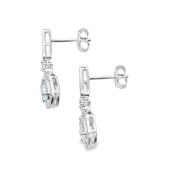 Aquamarine Diamond Dangle Earrings 10KT White Gold
