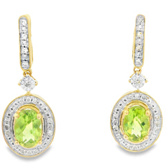 1.23ct Peridot Diamond Dangle Earrings 10KT Yellow Gold