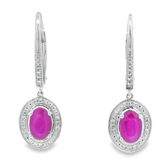 1.28ct Ruby Diamond Dangle Earrings 10KT White Gold